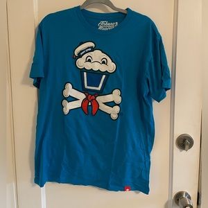 Johnny Cupcakes Ghostbusters Stay Puff Crossbones Blue T-Shirt Size Men’s Large